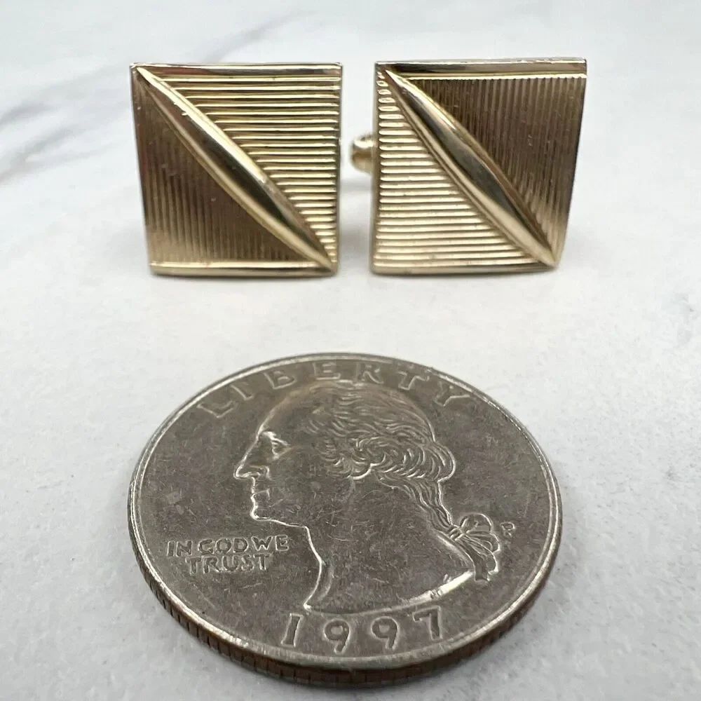 Gold Tone Vintage Textured Square Cufflinks